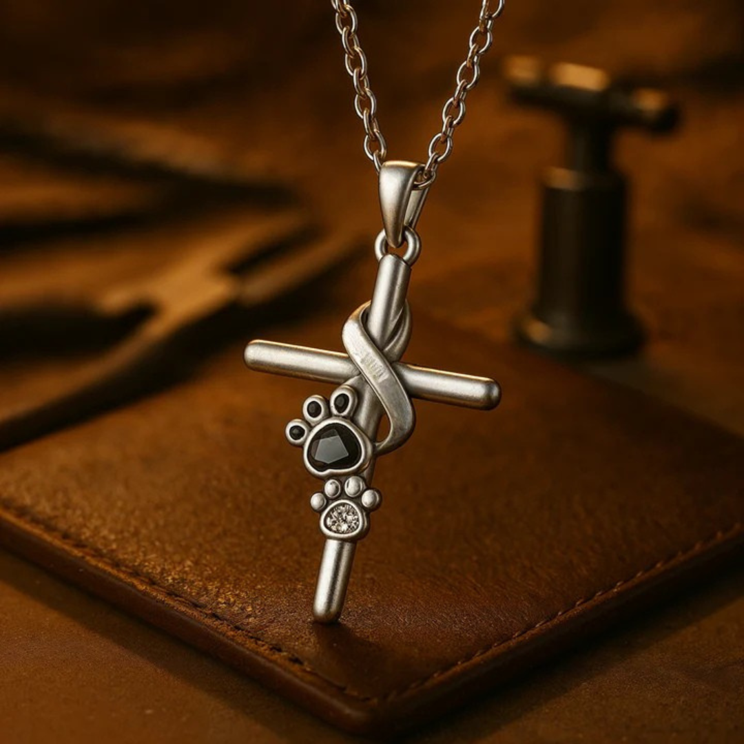 Collier avec pendentif patte et croix en argent