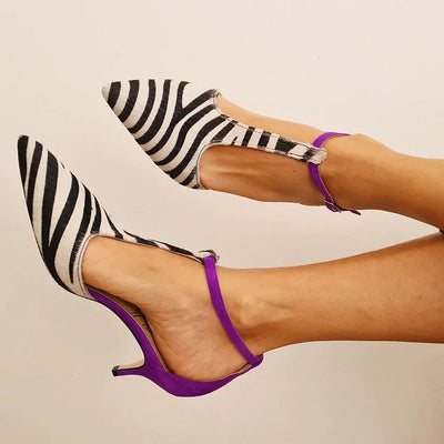 Fabiola™ | Escarpins Raffinés à Imprimé Zébré avec Talon Violet Élégant