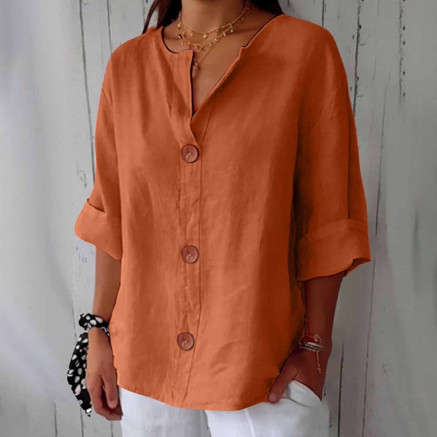 DESIGN - Chemise manches courtes décontractée en satin avec col à DESIGN - Chemise manches courtes décontractée en satin avec col à
