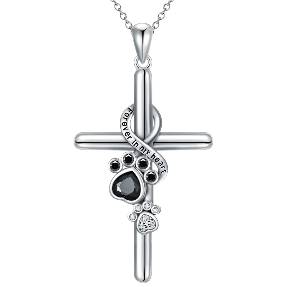 Collier avec pendentif patte et croix en argent